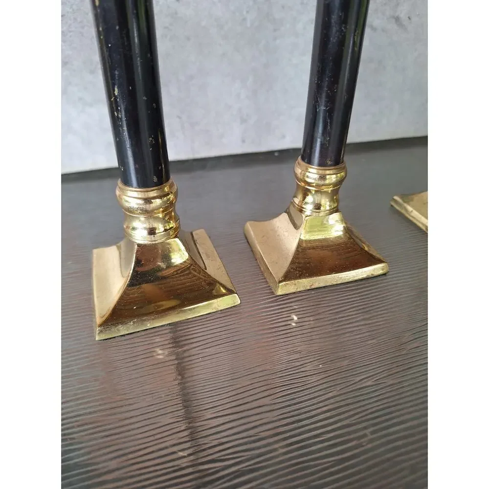 Vintage MCM brass Candlestick Holders set rustic farmhouse Shabby Chic painted